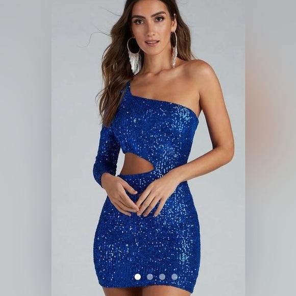 Windsor blue sequin one shoulder cutout mini dress